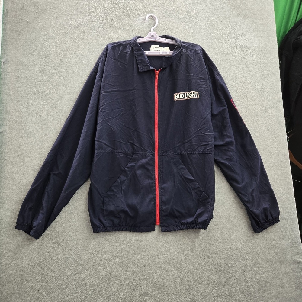 VINTAGE Bud Light Men Jacket XL Navy Embroidered Track Windbreaker 90s‎ USA